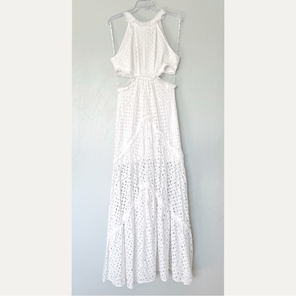 Anthropologie Lace The Label White Eyelet Cutout Halter Maxi Dress Size M